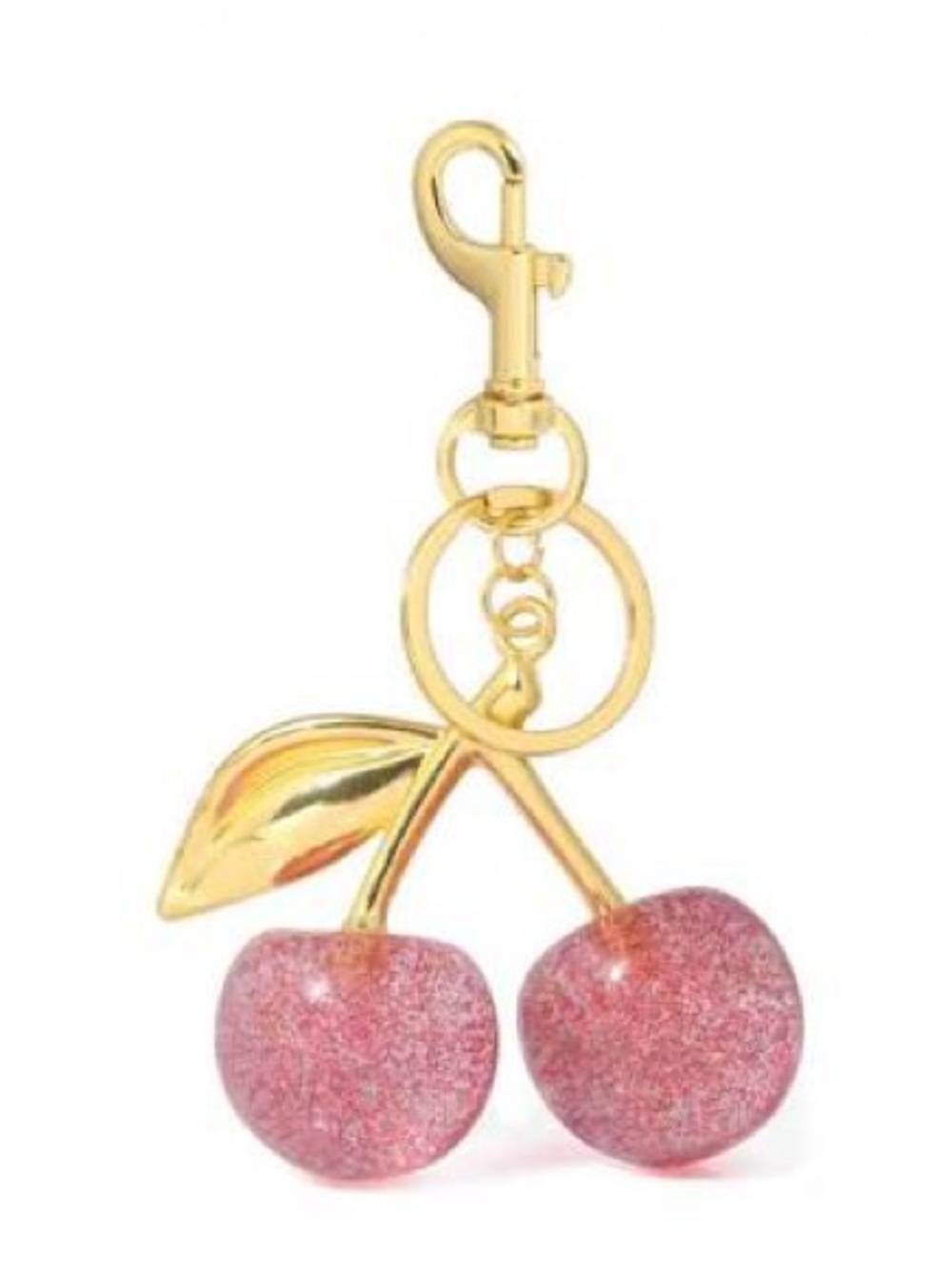 Gold Cherry Keychain with Pink Glitter Charms